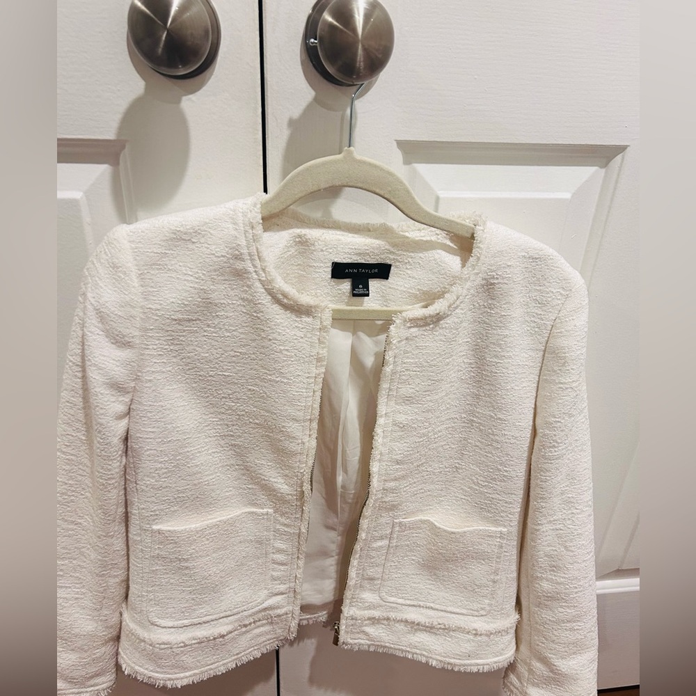 Ann Taylor white tweed jacket